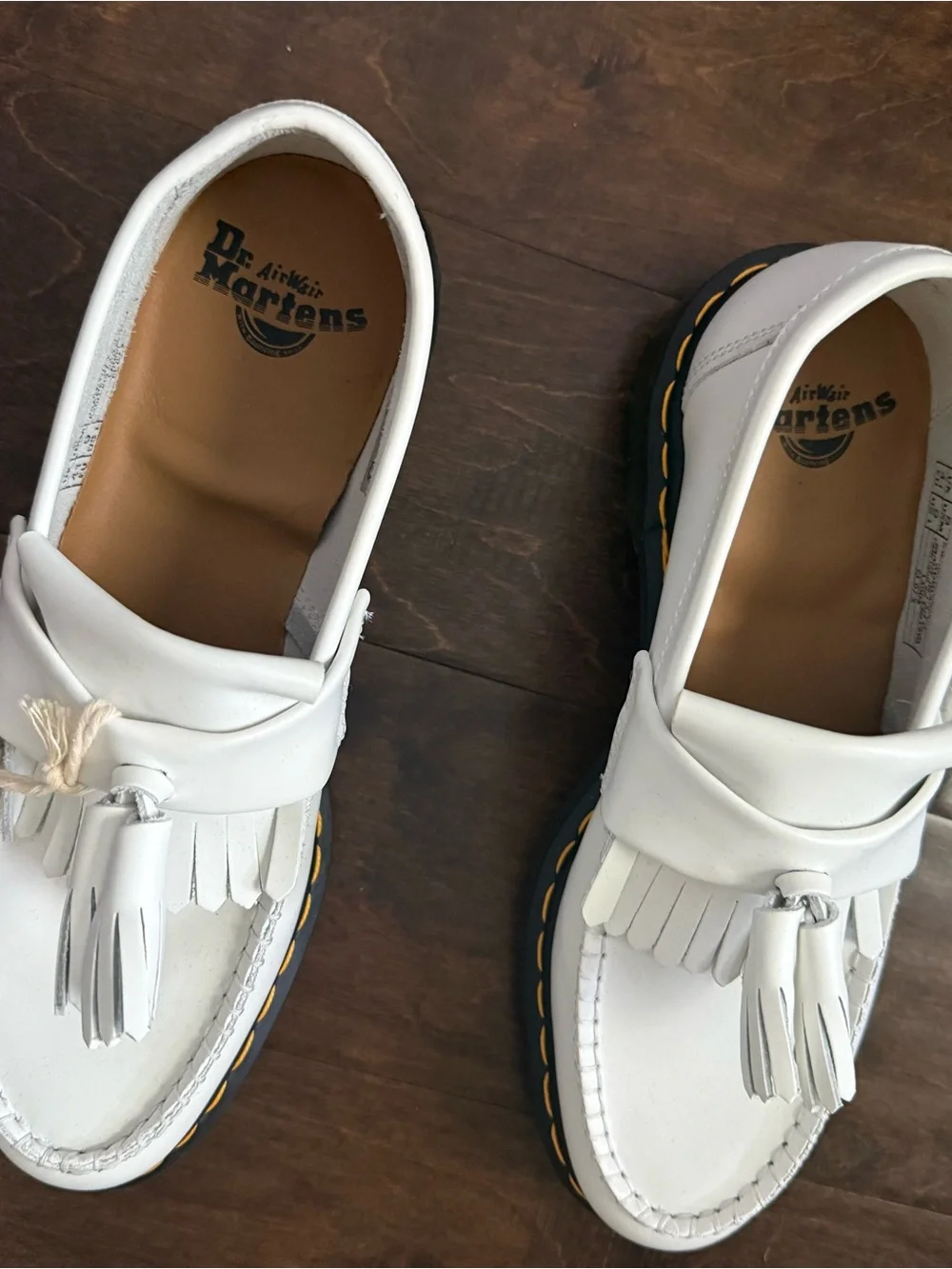 Dr. Martens White Leather Tassel Kiltie Loafers